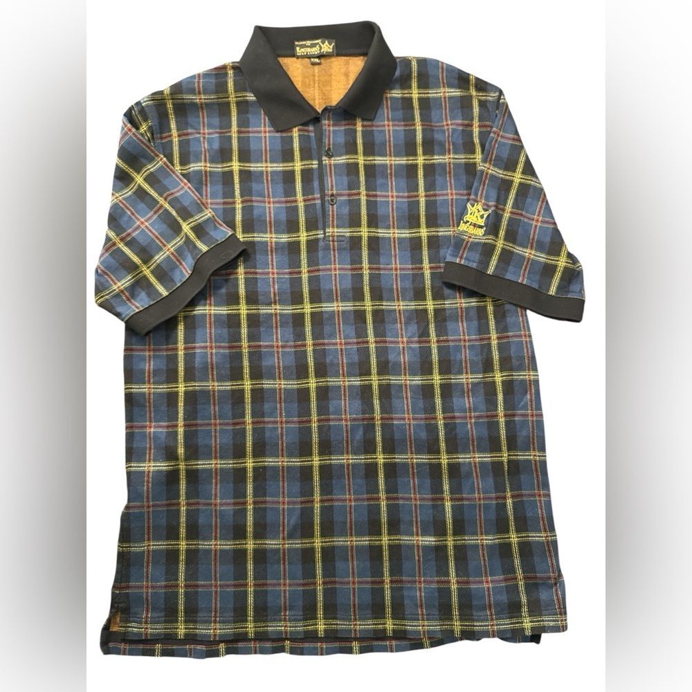 Kingsbarns Golf Links Polo Shirt XXL Blue Plaid Scotland Golf Course 100% Cotton
